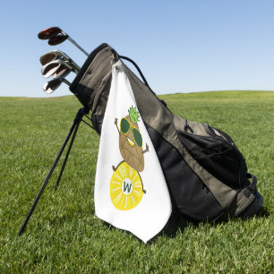 Cool Pineapple Dude Rolling on a Pineapple Ring Golf Towel