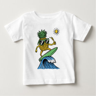 Cool Pineapple is Surfing in the Sea Vibrant beach Baby T-Shirt
