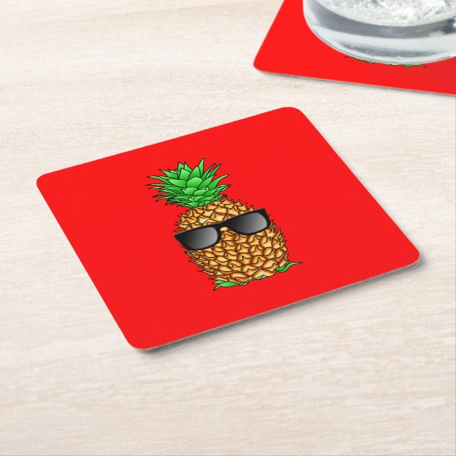 Cool Pineapple Square Paper Coaster (Angled)