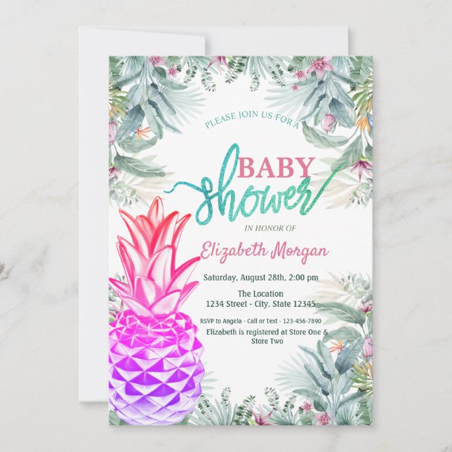  Cool Pineapple Tropical Leaves Baby Shower   Invitation (Front)