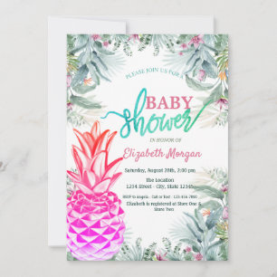  Cool Pineapple Tropical Leaves Baby Shower   Invitation
