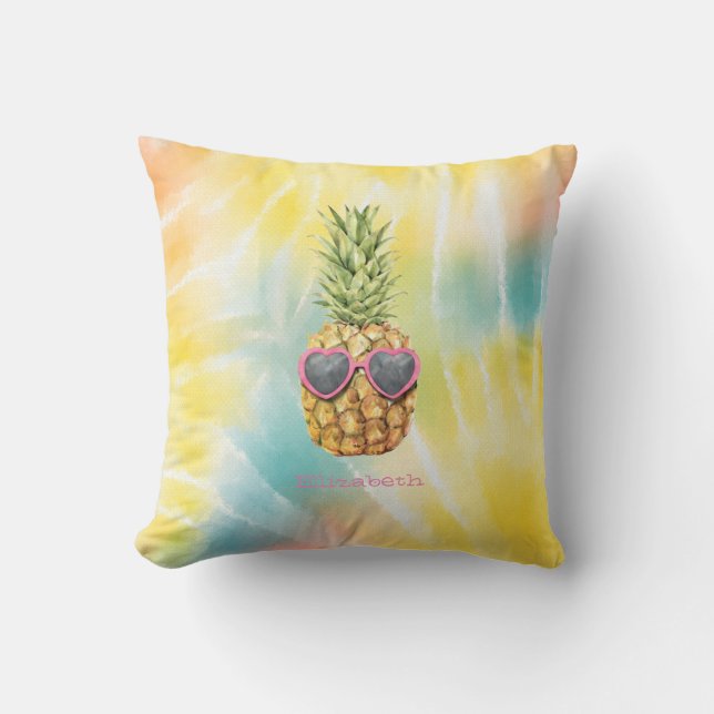 Cool Pineapple, Watercolor Rainbow Tie Dye  Cushion (Front)