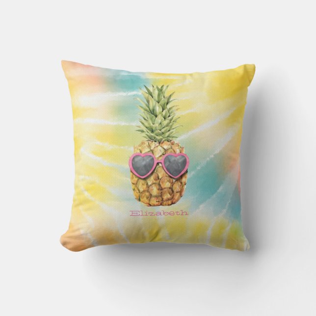 Cool Pineapple, Watercolor Rainbow Tie Dye  Cushion (Front)