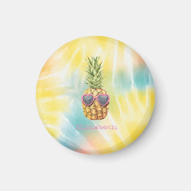 Cool Pineapple, Watercolor Rainbow Tie Dye   Magnet (Front)
