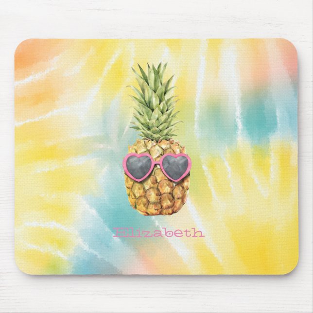 Cool Pineapple, Watercolor Rainbow Tie Dye    Mouse Mat (Front)
