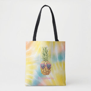 Cool Pineapple, Watercolor Rainbow Tie Dye   Tote Bag