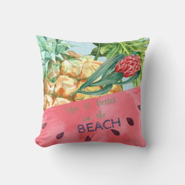 Cool Pineapple Watermelon Hibiscus Palm  Cushion (Front)