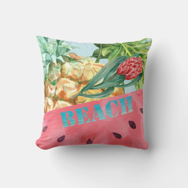 Cool Pineapple Watermelon Hibiscus Palm Leaves  Cushion (Front)