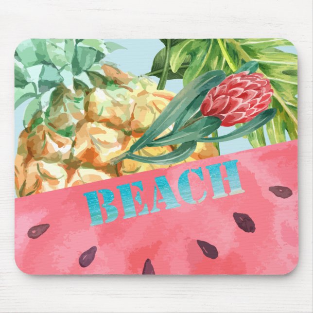 Cool Pineapple Watermelon Hibiscus Palm Leaves  Mouse Mat (Front)