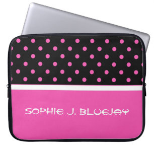 Cool pink and black, polka dots. Add your name Laptop Sleeve