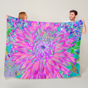 Cool Pink Blue and Purple Artsy Dahlia Bloom Fleece Blanket