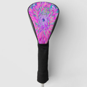 Cool Pink Blue and Purple Artsy Dahlia Bloom Golf Head Cover