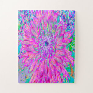 Cool Pink Blue and Purple Artsy Dahlia Bloom Jigsaw Puzzle