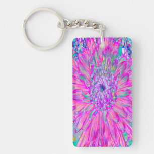 Cool Pink Blue and Purple Artsy Dahlia Bloom Key Ring