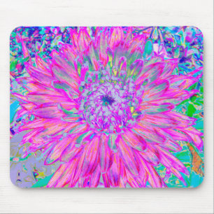 Cool Pink Blue and Purple Artsy Dahlia Bloom Mouse Mat