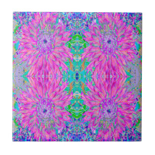 Cool Pink Blue and Purple Artsy Dahlia Bloom Tile