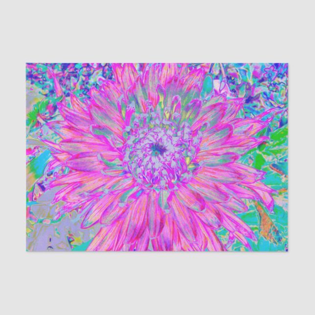 Cool Pink Blue and Purple Artsy Dahlia Bloom Tissue Paper (Front)