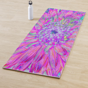Cool Pink Blue and Purple Artsy Dahlia Bloom Yoga Mat