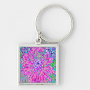 Cool Pink, Blue and Purple Cactus Dahlia Explosion Key Ring