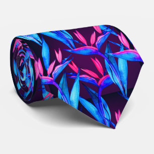 cool pink blue tropical leaf pattern tie