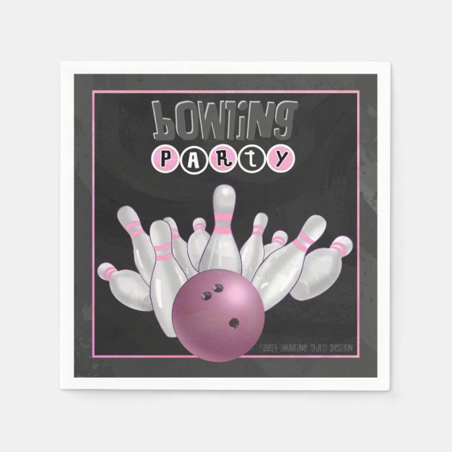 Cool Pink Bowling Party Paper Napkins (Front)