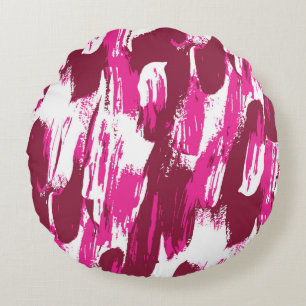 Cool pink brush stroke modern seamless pattern round cushion