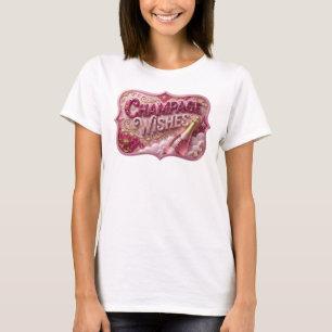 Cool Pink CHAMPAGNE WISHES Print T-Shirt