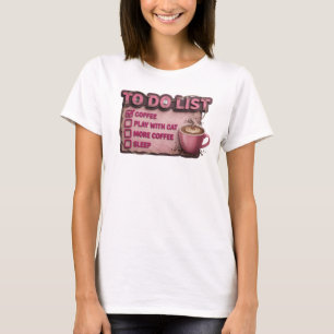 Cool Pink COFFEE PLAY WITH CAT Art Design T-Shirt