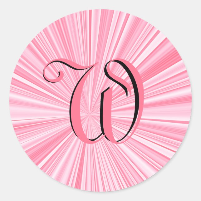 Cool Pink Colour Burst Monogram Initial Custom Classic Round Sticker (Front)