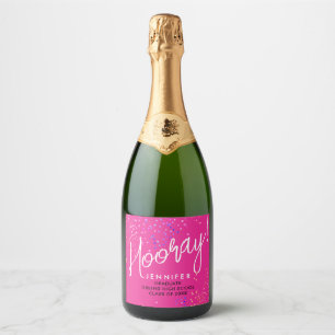 Cool Pink Confetti Graduate Party Sparkling Wine Label