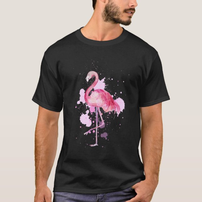 Cool Pink Flamingo Pink Flamingo Watercolor T-Shirt (Front)