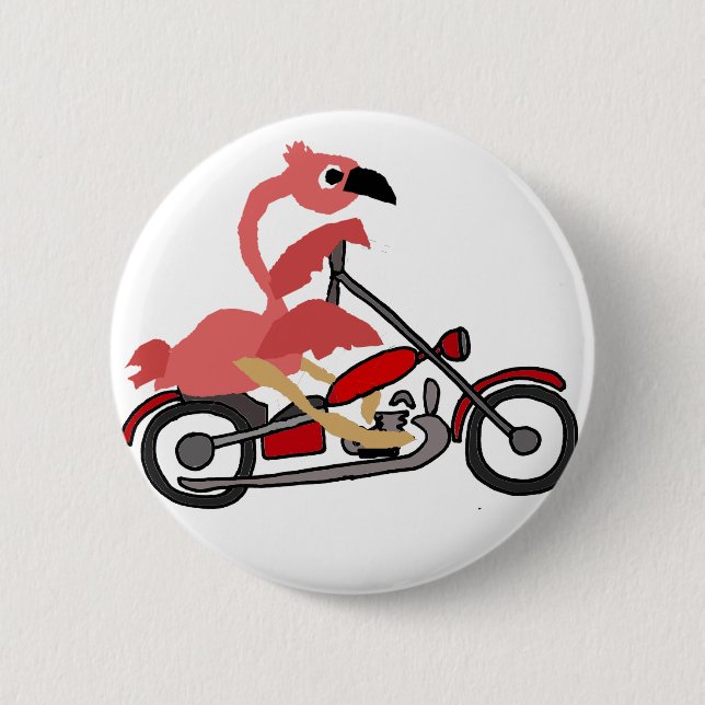 Cool Pink Flamingo Riding Motorcycle Cartoon 6 Cm Round Badge (Front)