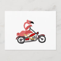 Cool Pink Flamingo Riding Motorcycle Cartoon