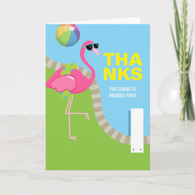 Cool Pink Flamingo Summer Pool Birthday Party Thank You Card (Front)