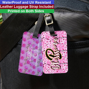 Cool Pink Flowers (Name & Initial) Girly Monogram Luggage Tag