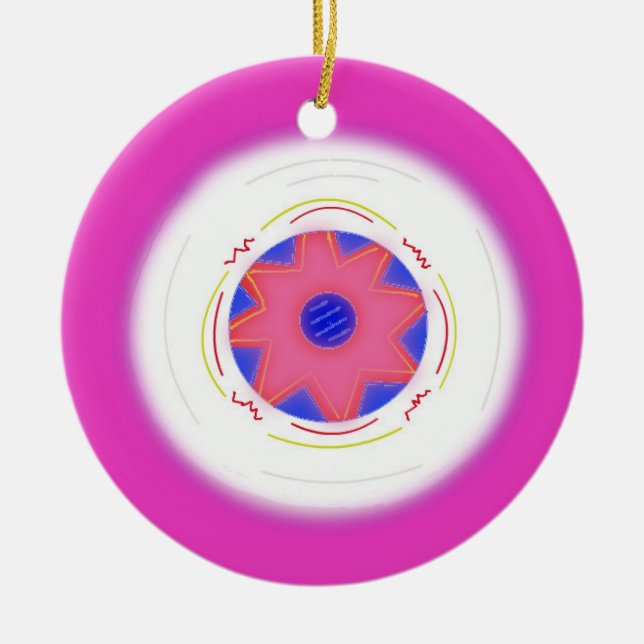 Cool Pink Frisbee Ceramic Tree Decoration (Front)