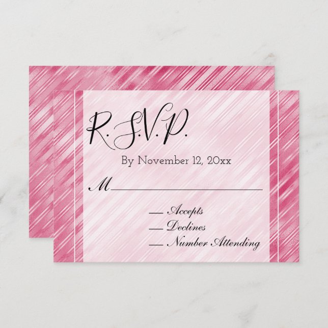 Cool Pink Glam Stripes Wedding RSVP Enclosure Card (Front/Back)