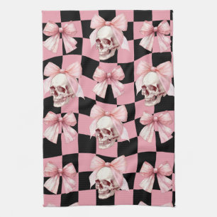 Cool Pink Kitchen Skeleton Halloween  Tea Towel