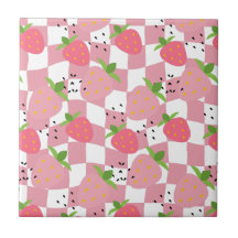 Cool Pink Kitchen Strawberries Chequered Design