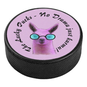 Cool Pink Llama Hockey Puck - No Drama just karma!
