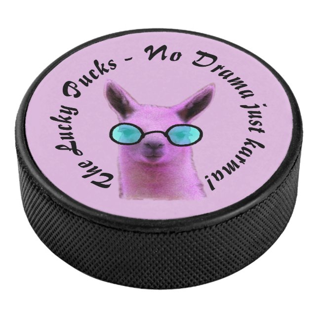 Cool Pink Llama Hockey Puck - No Drama just karma! (3/4)