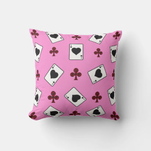 Cool Pink Poker Pattern Aces and Crosses Girly Cushion