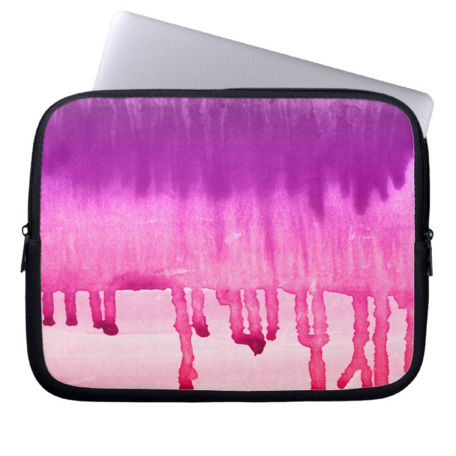 Cool Pink Purple Watercolor Ombre Design Laptop Sleeve (Front)