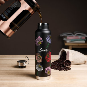 Cool pink red yellow white Zinnia flower art print Water Bottle