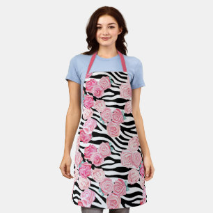 Cool Pink Roses on Tiger Stripes Pattern Womens Apron