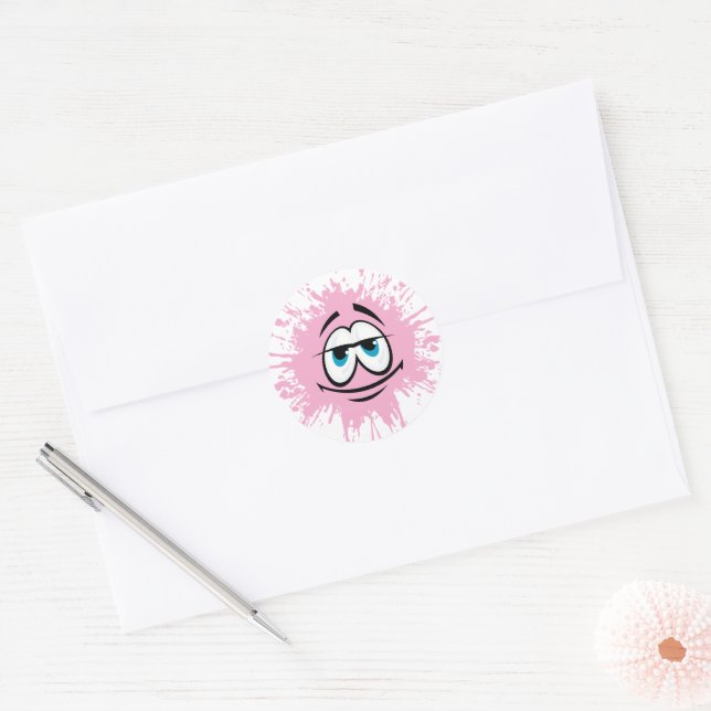 Cool Pink Splatter Face Round Sticker (Envelope)