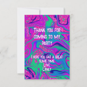 Cool Pink Teal Girl Birthday Slime Party Thank You Card