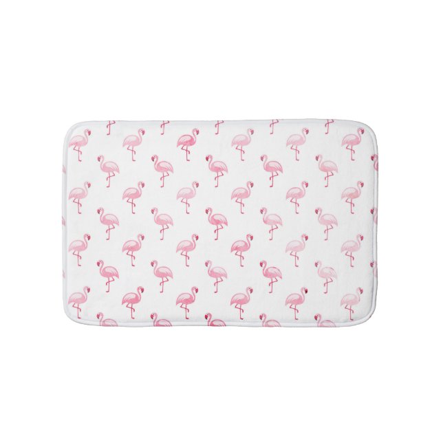 Cool Pink Tropical Flamingo Pattern on White Bath Mat (Front)