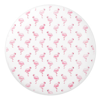 Cool Pink Tropical Flamingo Pattern on White Ceramic Knob