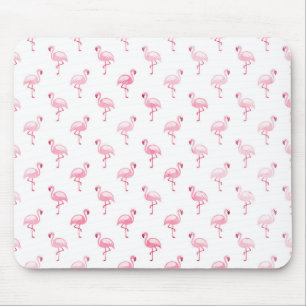 Cool Pink Tropical Flamingo Pattern on White Mouse Mat